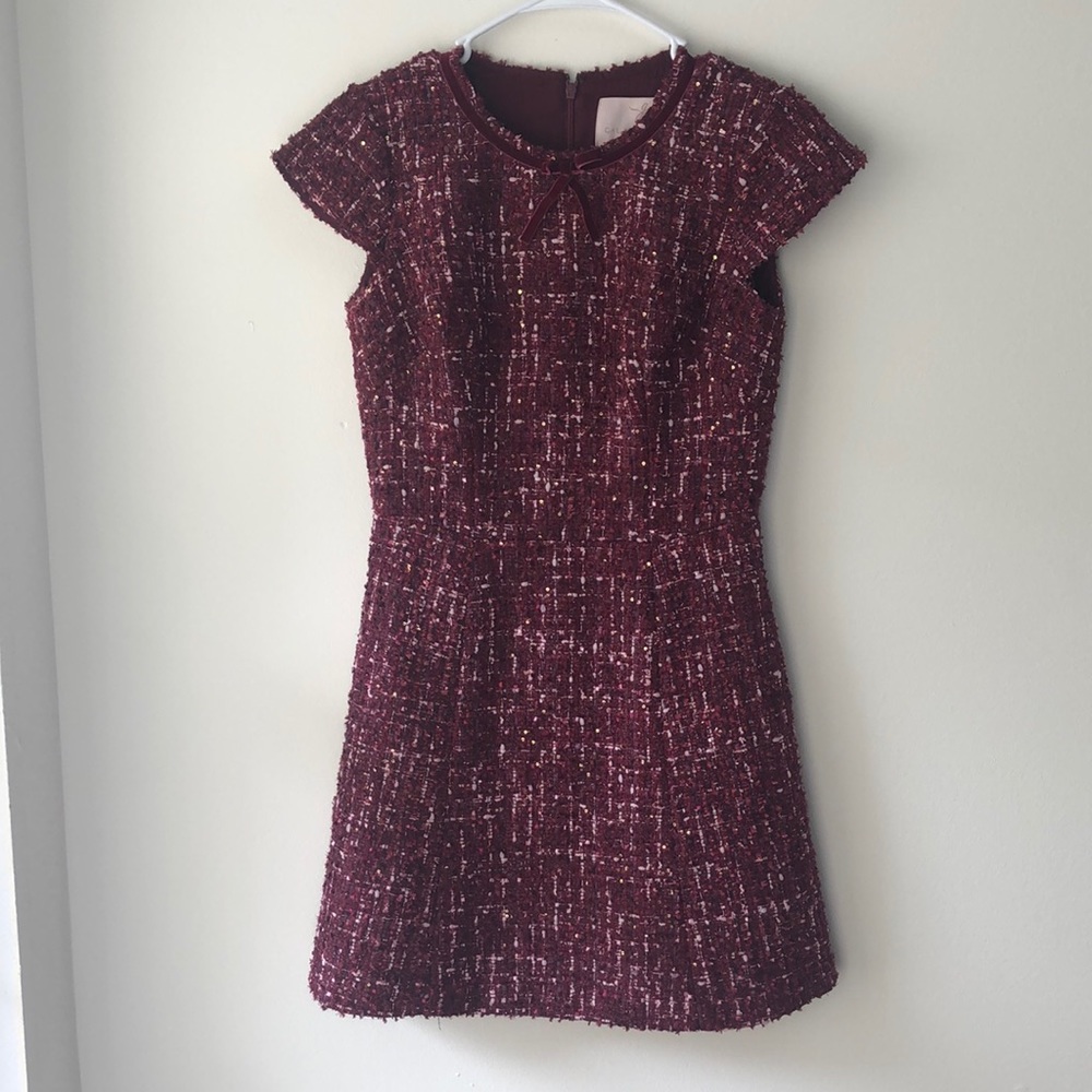 NWOT Gal Meets Glam Nell Boucle Dreams Burgundy Tweed Fit & Flare Dress